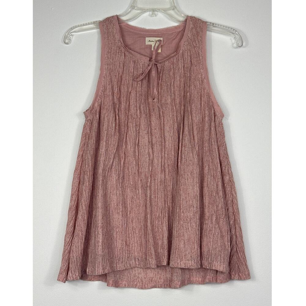 Meadow Rue Anthropologie Peachy Pintuck Tie Neck Sleeveless Top XS